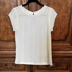 LOFT Cream Pin Striped Cap Sleeve Blouse